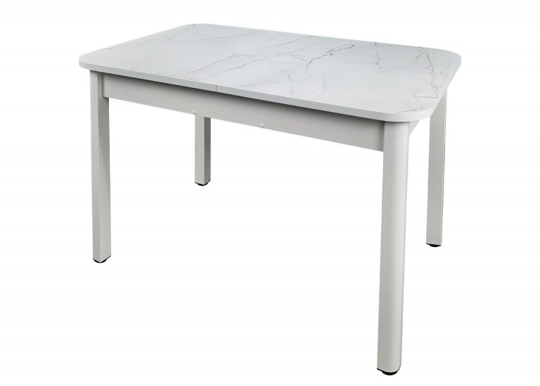 Стол Премьер раздвижной 110 x 70 (+40) см / Прямоугольный / Пластик Жемчужный Перито / Опора 9 (металл) Белая РУСТ